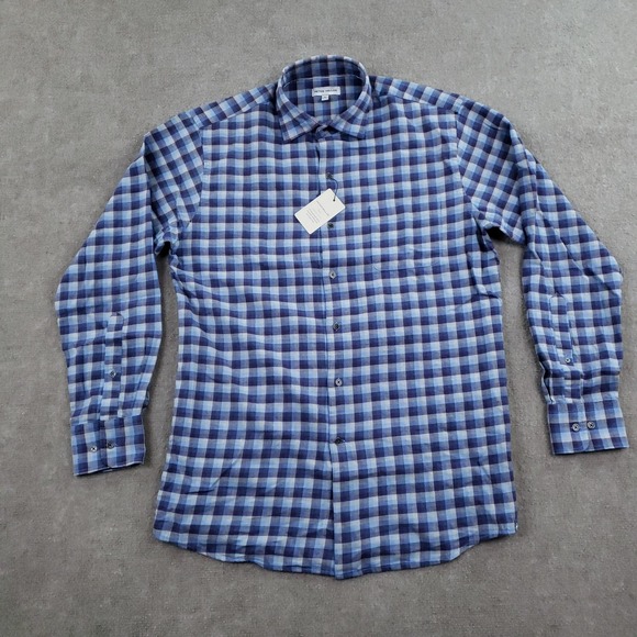 Peter Millar Shirt Mens Medium Blue Plaid Long Sleeve Button Down‎ MF24W61LTF
